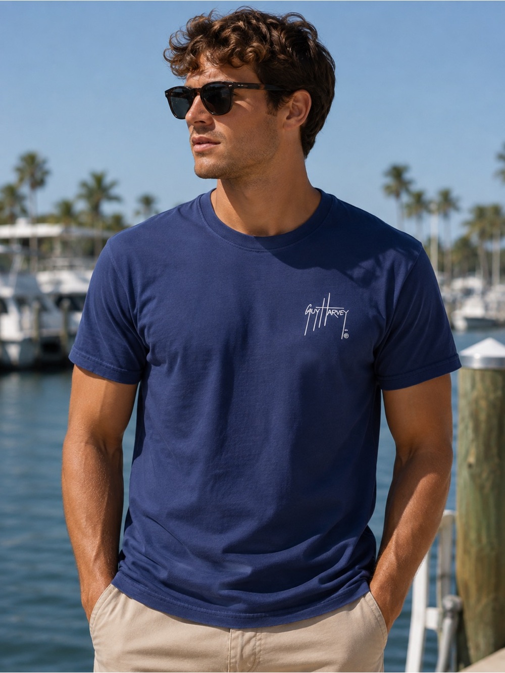 Guy Harvey Navy Crewneck Short-Sleeve Logo Tee